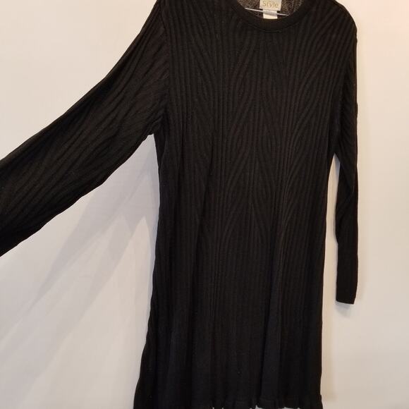 Vintage 90's Black Sweater Knit Dress Stretch Petites Long Sleeve Womens Size XL - Picture 3 of 11